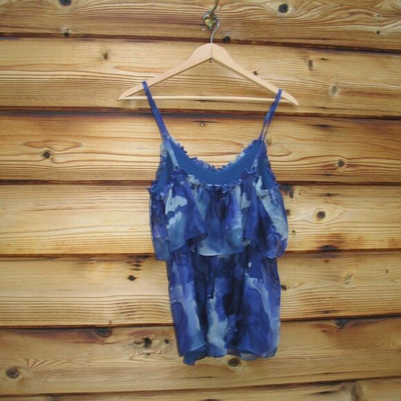 Blue Silk Chiffon Tank Blouse Top - Picture 4 of 7